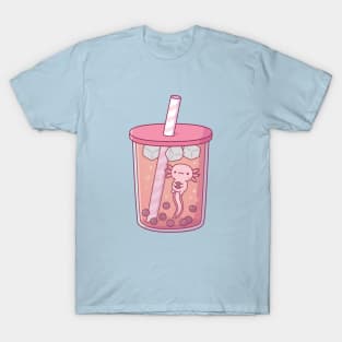 Cute Axolotl Swimming In Bubble Tea T-Shirt